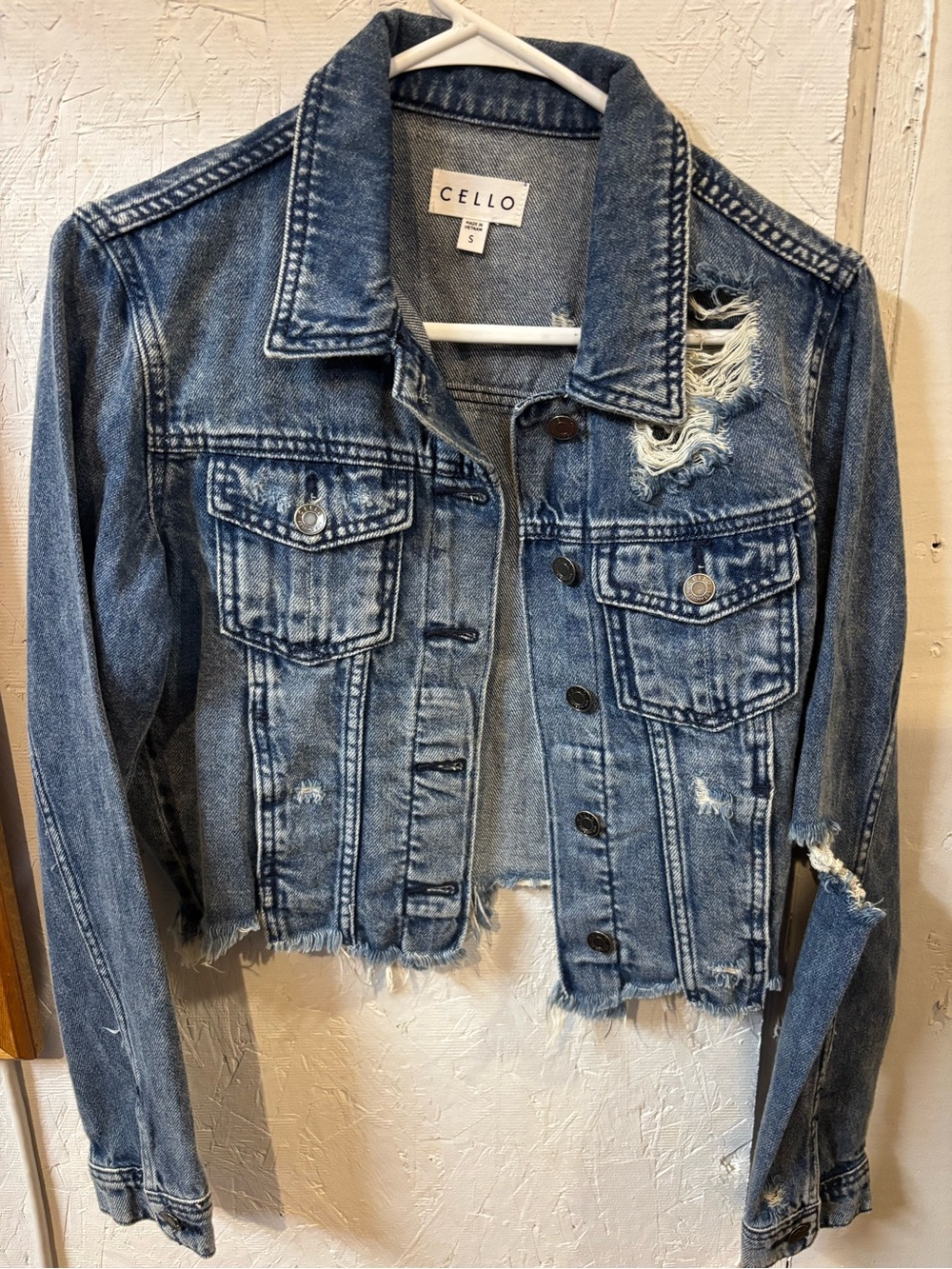 Cello Distressed Light Blue Cropped Denim Jacket